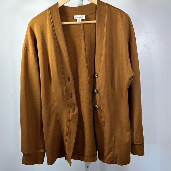 OPEN EDIT Women’s Button Front Sweatshirt Cardigan Brown Size Extra Small - Picture 7 of 9